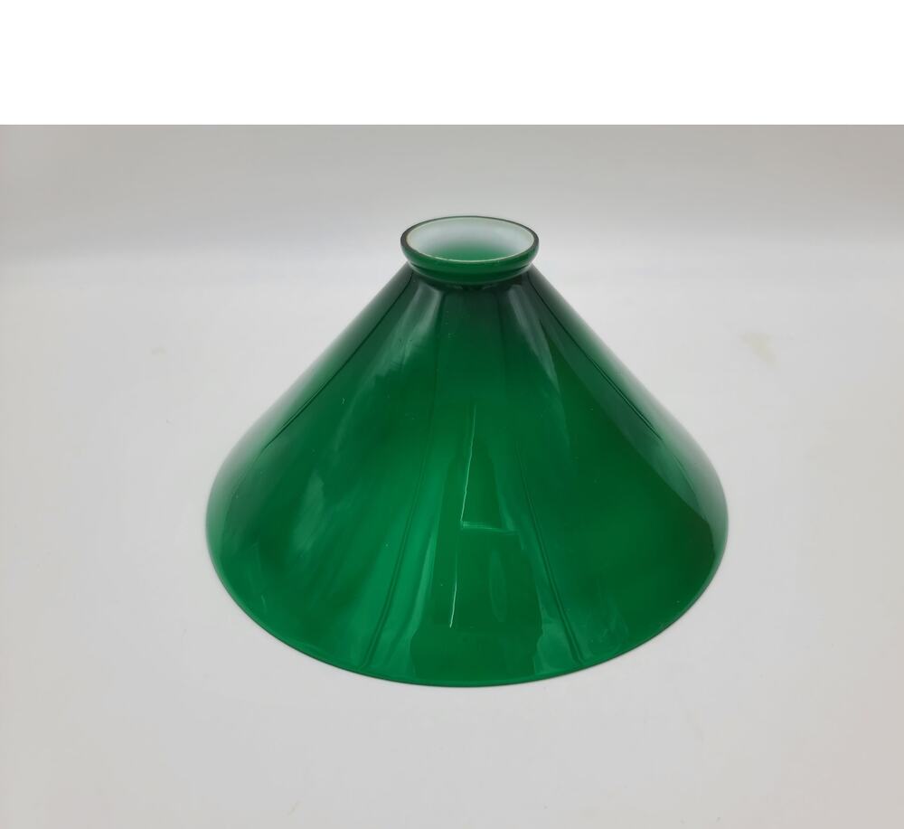 Green 10" Cone Shade Cased Green Glass w/White Lampshade Fitter 2 1/8"